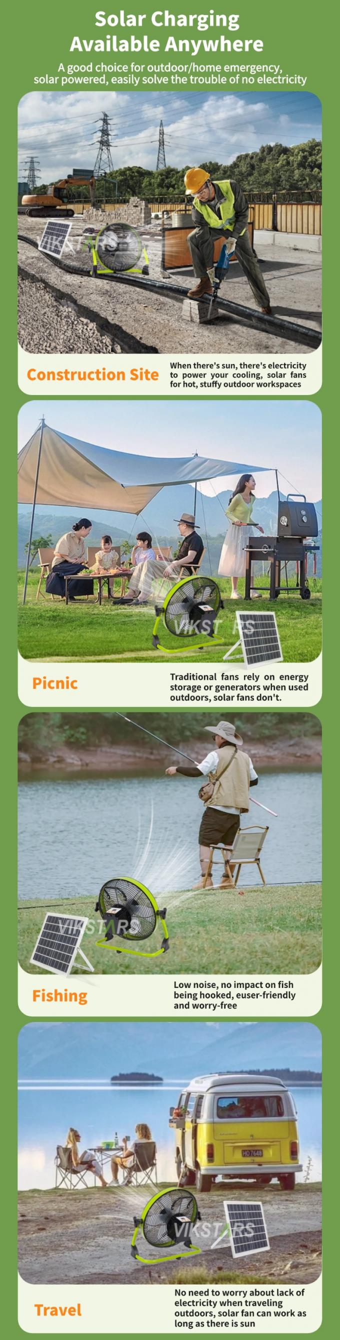 Ventilador portátil para exteriores recargable para el hogar de emergencia de 12 pulgadas 14 pulgadas Ventilador de suelo solar Ventilador de energía solar silencioso 2