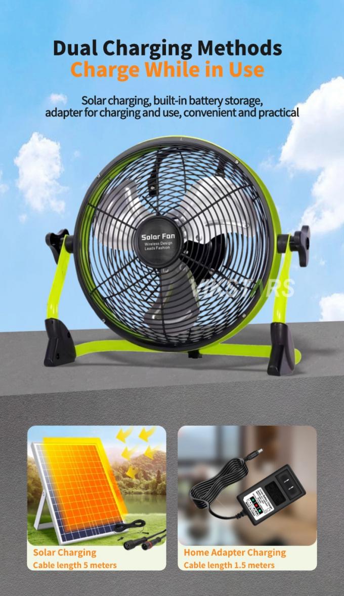 Ventilador portátil para exteriores recargable para el hogar de emergencia de 12 pulgadas 14 pulgadas Ventilador de suelo solar Ventilador de energía solar silencioso 3