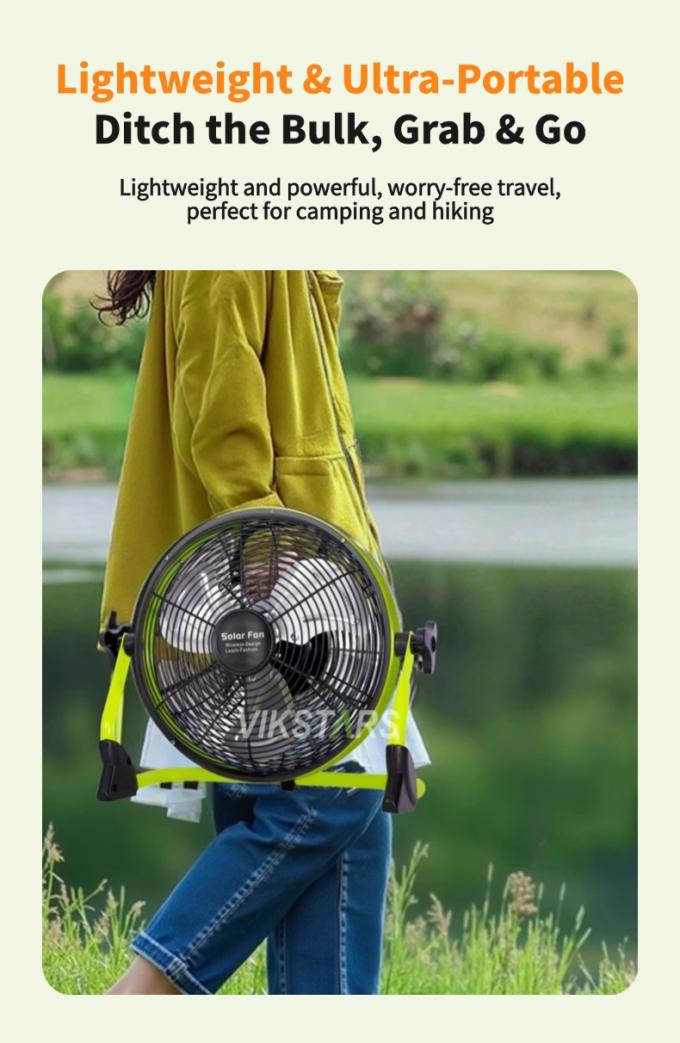 Ventilador portátil para exteriores recargable para el hogar de emergencia de 12 pulgadas 14 pulgadas Ventilador de suelo solar Ventilador de energía solar silencioso 6
