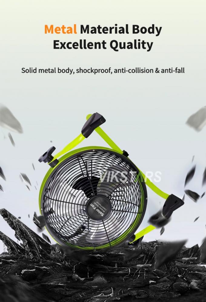 Ventilador portátil para exteriores recargable para el hogar de emergencia de 12 pulgadas 14 pulgadas Ventilador de suelo solar Ventilador de energía solar silencioso 10