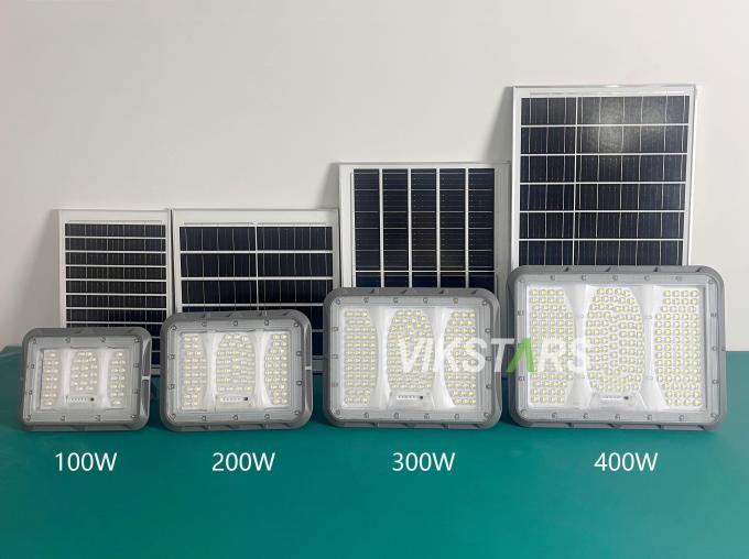 Ventas calientes 100W 200W 300W 400W Luz solar de inundación con PC Lente Iluminación rural exterior IP65 Inmune Iluminación solar de jardín 0