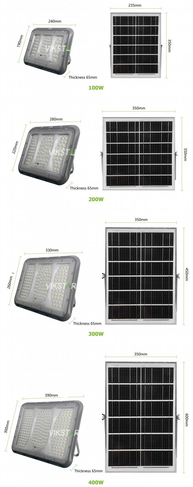 Ventas calientes 100W 200W 300W 400W Luz solar de inundación con PC Lente Iluminación rural exterior IP65 Inmune Iluminación solar de jardín 9