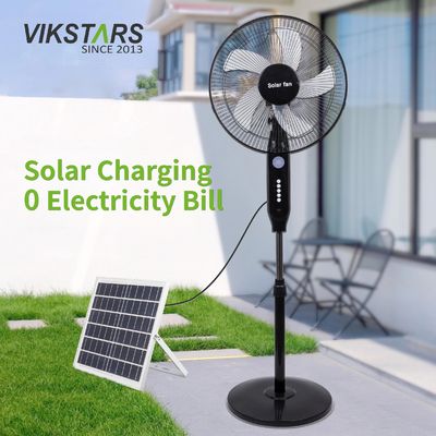 comprar Venta caliente Ventilador solar de pie recargable de 5 palas de 16 pulgadas con luz LED con panel y batería Ventilador solar de piso fabricación en línea