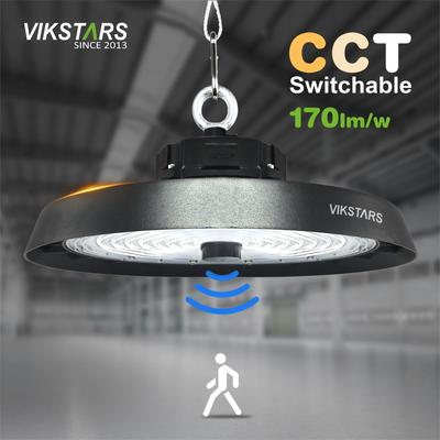 comprar 170lm/w Alta luminosidad de las luces de la bahía de alto soporte 3CCT con sensor de movimiento lámparas industriales de almacén fabricación en línea